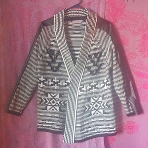 Thick Knit Black White Patterned Striped Winter Cardigan Sweater Jacket